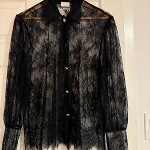 Aritzia Wilfred Le Fou Black Lace Vintage Vibe Blouse